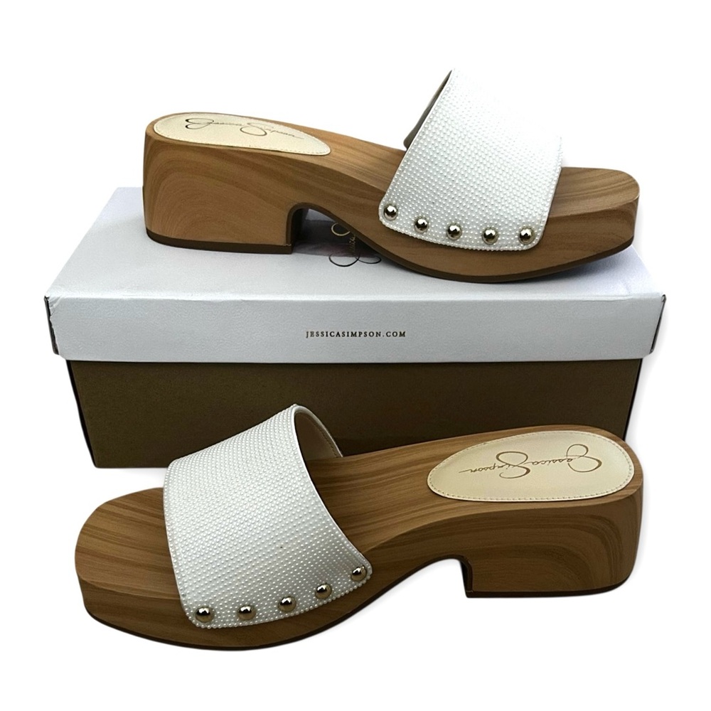 Jessica Simpson Studded Clogs Women’s Size 8.5 New In Box White Halia Nappa - Picture 2 of 6